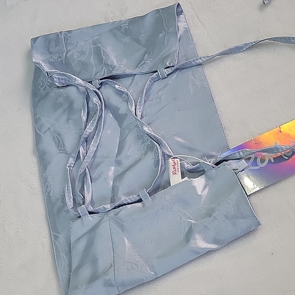 NWT!! 🦋 BLUE SILK SATIN FLORAL CROSS CUT OUT TIE BACK CORSET CROP TUBE - Picture 6 of 8